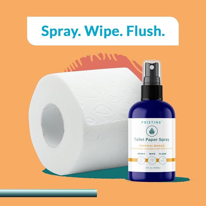Toilet Paper Spray - As Seen on Shark Tank, More Natural Personal Cleansing Wipes & Flushable Wet Wipes Alternative, Spray Toilet Paper to Create Flushable Wipe, Tropical Mango, 4 fl oz