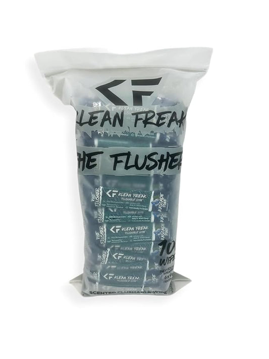 THE KLEAN FREAK FLUSHER - 100 Pack Wipes For Adults & Kids Unscented/Scented - 100% BIODEGRADABLE Individual Wrapped Travel WET Wipe for Toilet - Kascade Pine