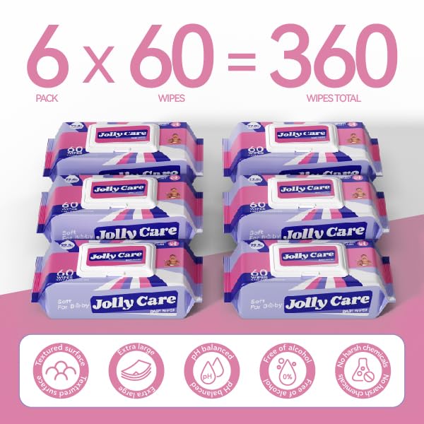 Sensitive Baby Wipes Unscented, 99% Water-based Wipes, Fragrance-free, Alcohol-free, Hypoallergenic, Soft, Large and Thick for Hands, Face, Toys, 6 Flip-Top Packs (360 Wipes Total)
