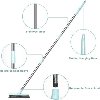 Affogato Floor Scrub Brush Bathroom Long Handle Bathtub Push Broom Shower Tile Grout Scrubber Rotatable Indoor Kitchen Crevice Cleaning Brush for Hard to Reach Areas - Light Blue 46.8inches Lengthen