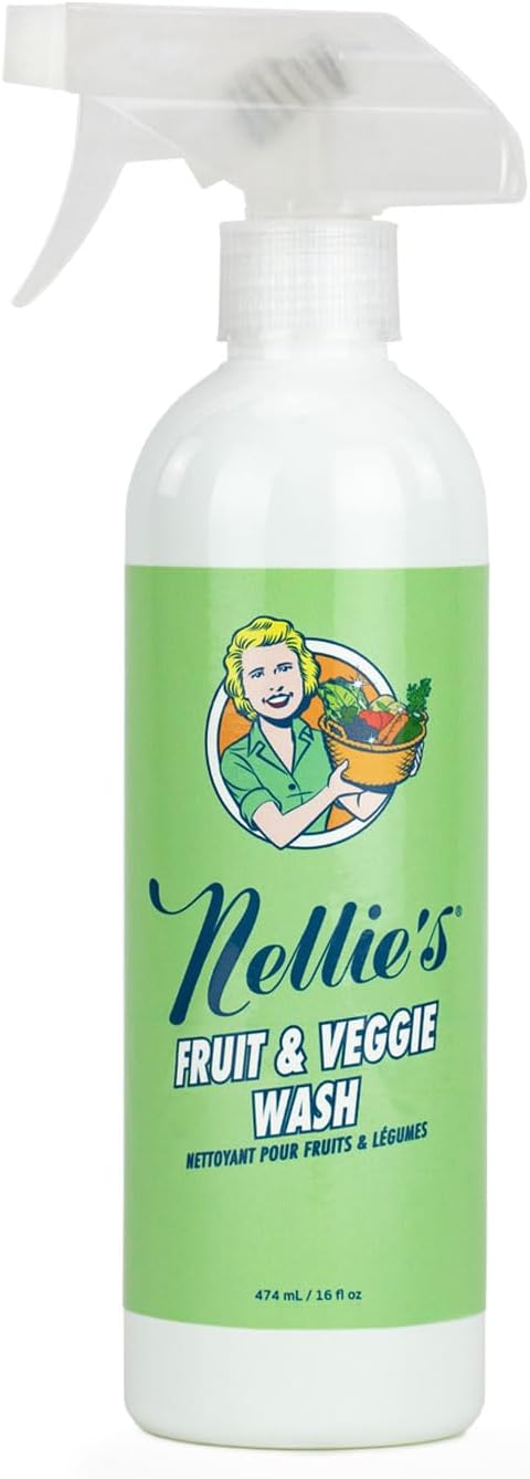 Nellie's Fruit & Veggie Wash - Produce Cleaner for Pesticides, Preservatives, and Contaminants - Odorless and Tasteless Formula - Gluten-Free, Vegan, and Safe for All Produce (16 fl oz)