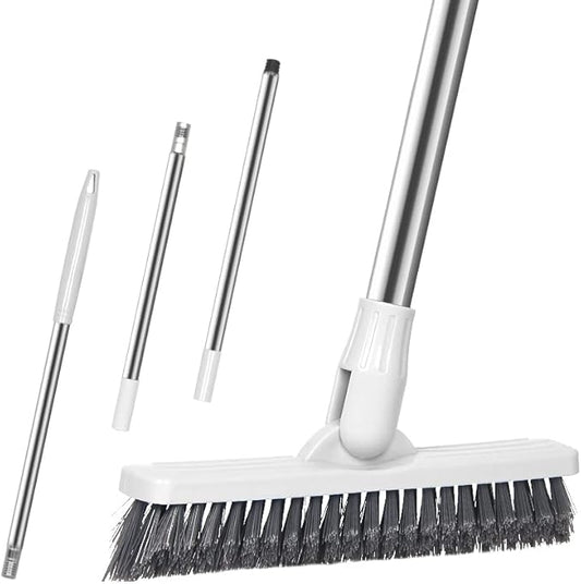 Affogato Floor Scrub Brush Bathroom Long Handle Bathtub Push Broom Shower Tile Grout Scrubber Rotatable Indoor Kitchen Crevice Cleaning Brush for Hard to Reach Areas - White 46.8inches Lengthen
