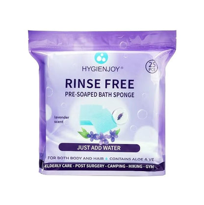 Body Wipes for Adults Bath Sponges No Rinse -SINGLE USE Shower Wipe - DRY and SOAP INFUSED -Sturdy and No residue,for elderly care,post surgury,camping &GYM,Lavender Scent