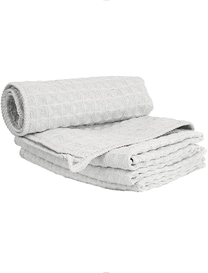 Barista Micro Cloth 4 Pack - watchget Microfiber Barista Cleaning Towels Coffee Cleaning Accessories for Espresso Machine, Steam Wand, Countertop, Kitchen Dish Cloth Waffle Weave Light Grey(12"x12")