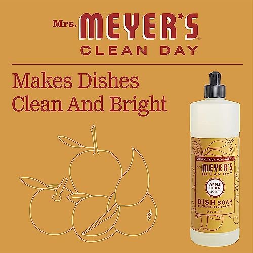 MRS. MEYER'S CLEAN DAY Kitchen Basics Soap Set, Apple Cider, Liquid Hand Soap 12.5 oz, Liquid Dish Soap 16 oz,1 CT
