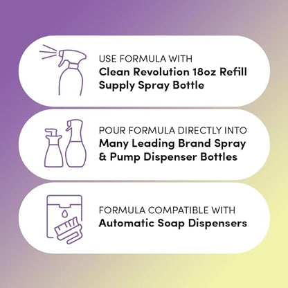 Clean Revolution Dish Spray, Refill Supply, Powerful Formula Cuts Through Grease, Spring Rain, 128 Fl Oz