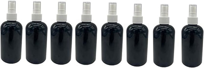 Natural Farms 8 oz Black Boston BPA FREE Bottles - 8 Pack Empty Refillable Containers - Essential Oils Cleaning Products - Aromatherapy | White Fine Mist Sprayers - Made in the USA