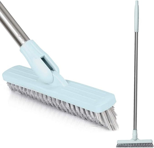 Affogato Floor Scrub Brush Bathroom Long Handle Bathtub Push Broom Shower Tile Grout Scrubber Rotatable Indoor Kitchen Scrubbing Cleaning Brush for Hard to Reach Areas - Light Blue