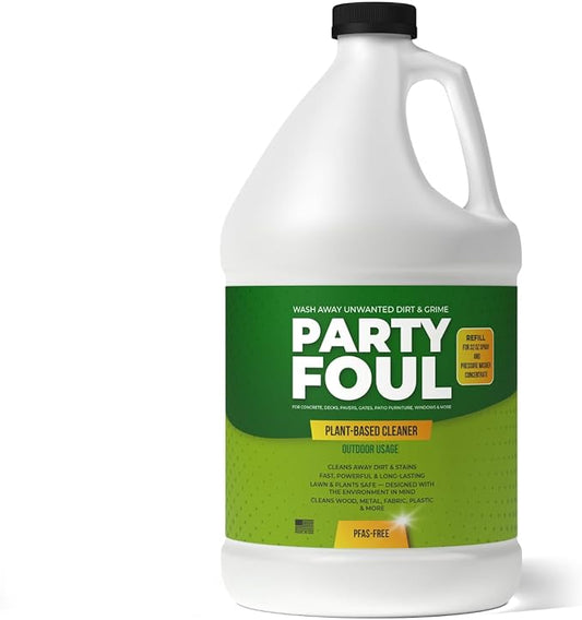 Party Foul Plant-Based Cleaner Spray Refill | Eco-Friendly, Vegan Formula for Tiles, Counters, Granite, Metal, Glass, Wood & More | Natural I For Decks, Patios, BBQ Spills, Outdoor - 1 Gallon