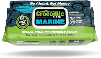 Crocodile Cloth Marine - 8 pack. 640 (15" x 10") Boat Cleaning Wipes. Safe on Skin & Multiple Surfaces. Infused with Aloe & Vitamin E. Large, Pre-Moistened & Absorbent.