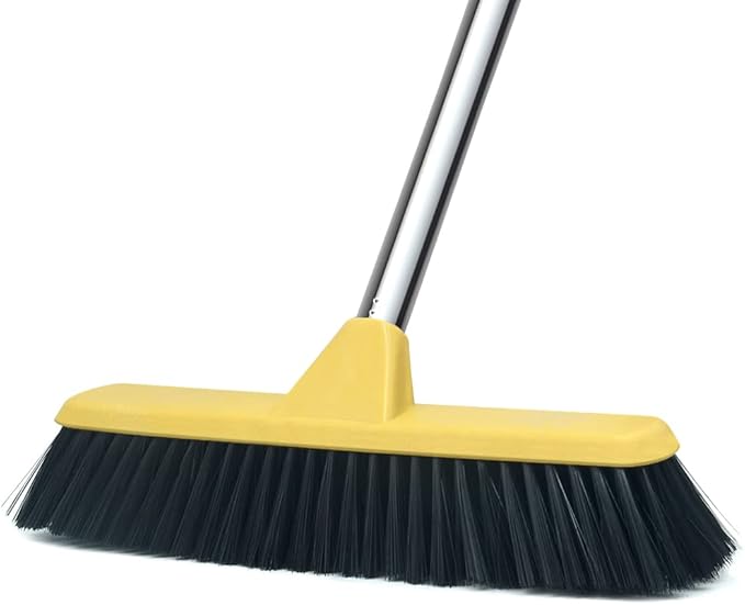 Push Broom with Long Handle, Floor Brush 47.6 inch Soft Bristle Broom 12.2" Wide for Cleaning Bathroom Kitchen Patio Garage Deck Tile Floor