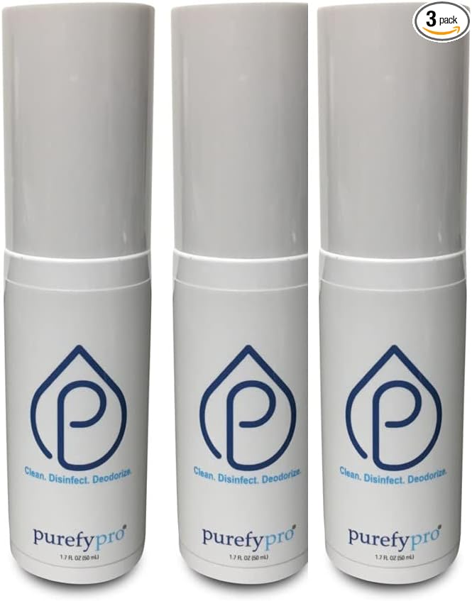 Purefypro Disinfectant Spray (1.7oz, 3 Pack) - No Rinse. No Residue. Kills 99.9999% Norovirus, HIV, Flu, Monkeypox Virus, and Fungi, Drug Resistant Germs. (On The Go)