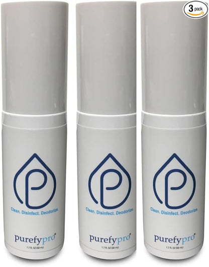 Purefypro Disinfectant Spray (1.7oz, 3 Pack) - No Rinse. No Residue. Kills 99.9999% Norovirus, HIV, Flu, Monkeypox Virus, and Fungi, Drug Resistant Germs. (On The Go)