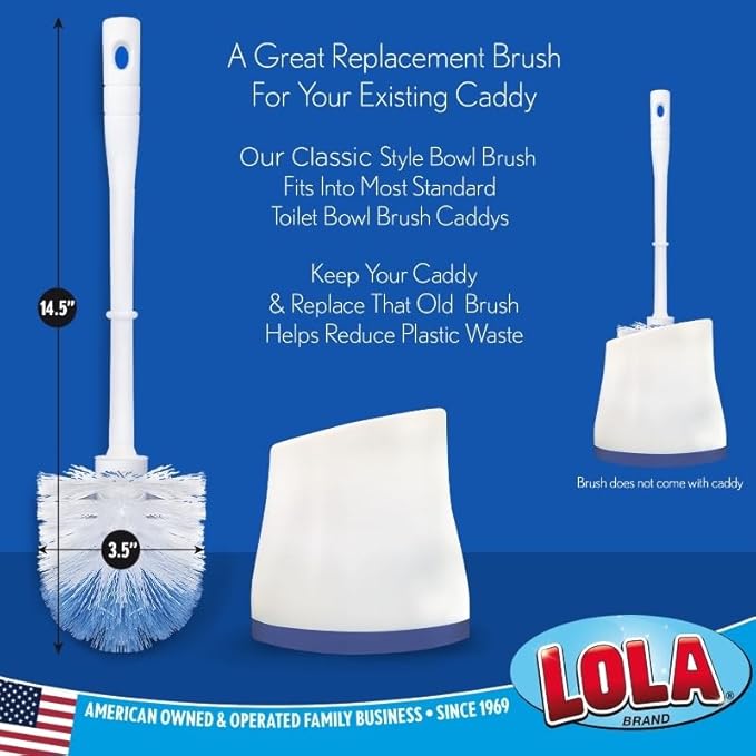 Lola Products “Classic” Toilet Brush, Durable Fiber Stiff Bristles, Bathroom Toilet Bowl Cleaner, Compact Size, Non-Scratch, Long-Lasting - 72 Pack