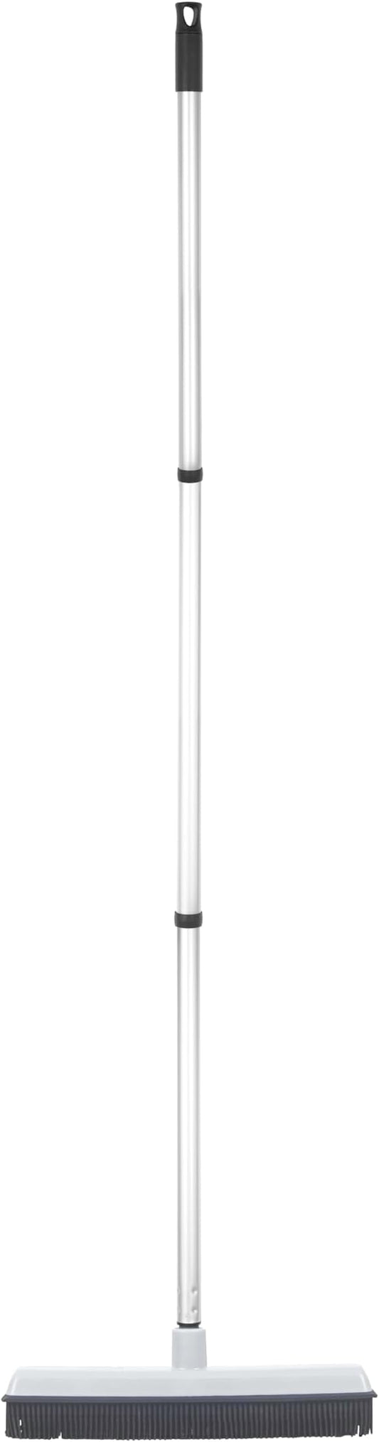 Rubber Bristle Broom for Floors Salon Broom, Rubber Squeegee Broom, Rug Broom, Rubber Rake for Human Hair, Pet Hair, Fur, Lint, Liquid, with 3-Part Handle, Grey
