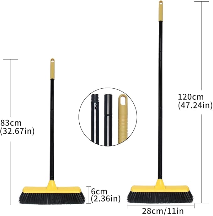 Push Broom with Long Handle, Floor Brush 47.6 inch Soft Bristle Broom 12.2" Wide for Cleaning Bathroom Kitchen Patio Garage Deck Tile