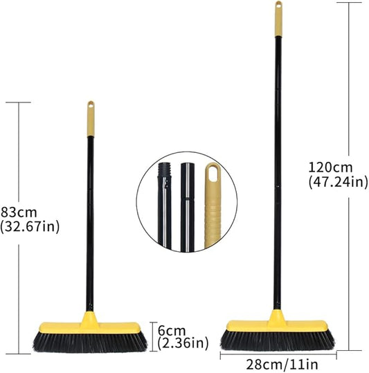 Push Broom with Long Handle, Floor Brush 47.6 inch Soft Bristle Broom 12.2" Wide for Cleaning Bathroom Kitchen Patio Garage Deck Tile