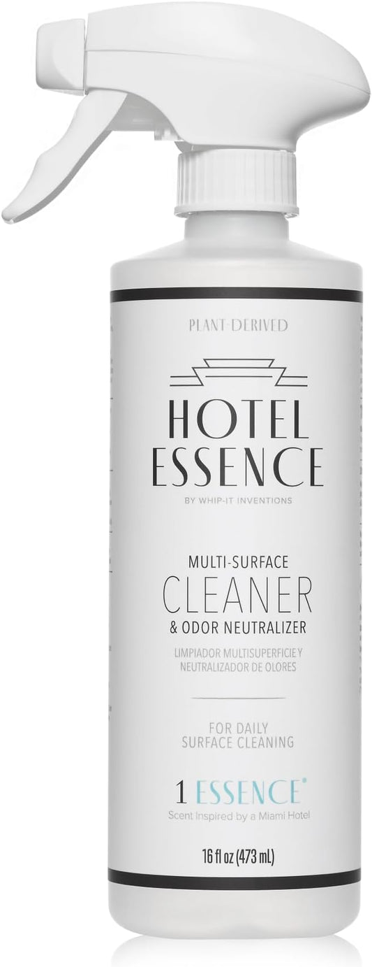Hotel Essence Cleaner: Plant-Based Multi-Surface Cleaner & Odor Neutralizer, 16 oz, Leather, Cardamom, Lemon, Sandalwood, Cedarwood, Cinnamon, Vetiver, Amber, Musk, Iris, 16 Fl Oz (1)