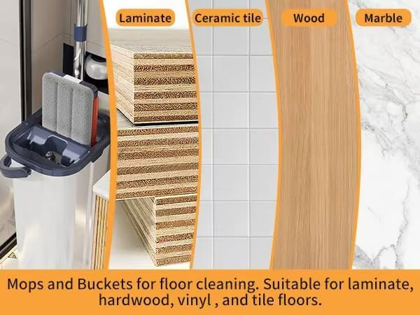 Mop Bucket with Wringer, Ultra-Fine Fiber Stainless Steel Flat Mop Bucket Set, Reusable Ultra-Fine Fiber Mop Pad, Suitable for Floor, Wall, Glass Multi-Purpose Cleaning