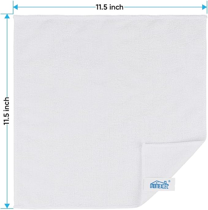 HOMEXCEL White Microfiber Cleaning Cloth, 24 Pack Cleaning Towels for Kitchen, Lint Free, Scratch-Free, Highly Absorbent, and Reusable Cleaning Rags for House, Window and Glass, Cars, 11.5 X11.5 inch