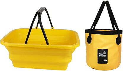2 Pack Camping Collapsible Bucket with 3 Gal/12L, Foldable Wash Basin for Washing Dishes Yellow