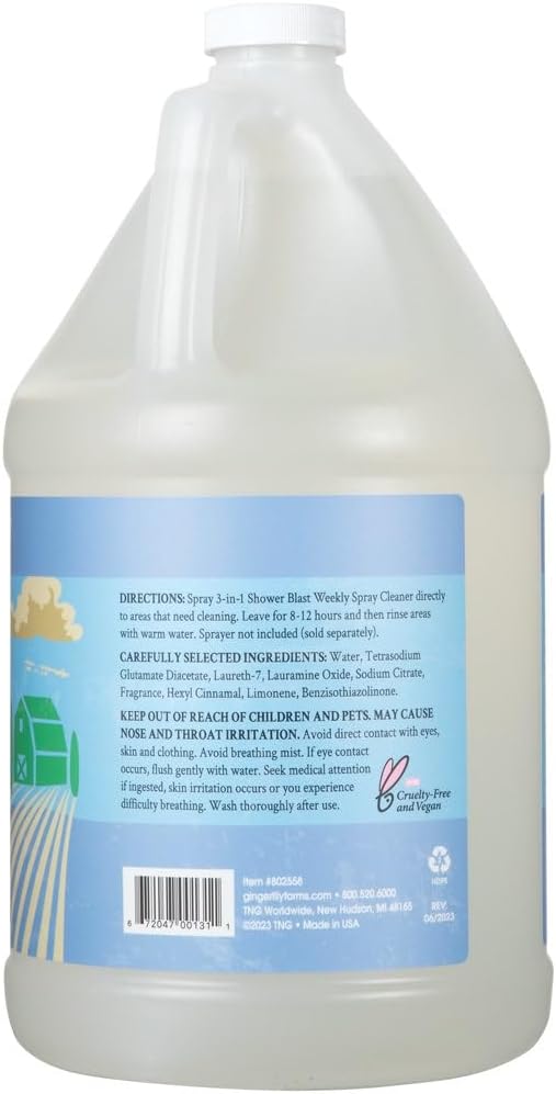 Ginger Lily Farms Botanicals Plant-Based 3-in-1 Shower Blast Weekly Spray Cleaner, 100% Vegan & Cruelty-Free, Island Tranquility, Green Tea Lemongrass, 1 Gallon (128 fl. oz.) Refill