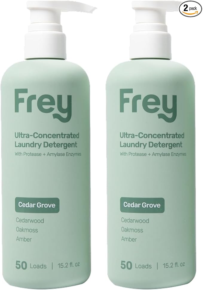 FREY Liquid Laundry Detergent – 50 Loads | Ultra Concentrated, Natural, Eco-Friendly Formula | Scent: Cedar Grove (Cedarwood, Oakmoss & Amber) | Gentle on Clothes | Vegan & Cruelty-Free | 2-Pack