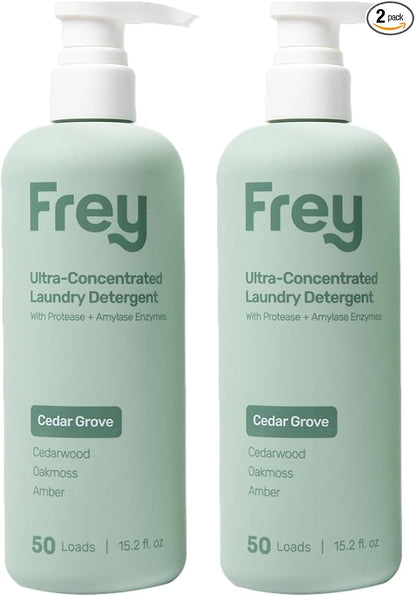 FREY Liquid Laundry Detergent – 50 Loads | Ultra Concentrated, Natural, Eco-Friendly Formula | Scent: Cedar Grove (Cedarwood, Oakmoss & Amber) | Gentle on Clothes | Vegan & Cruelty-Free | 2-Pack