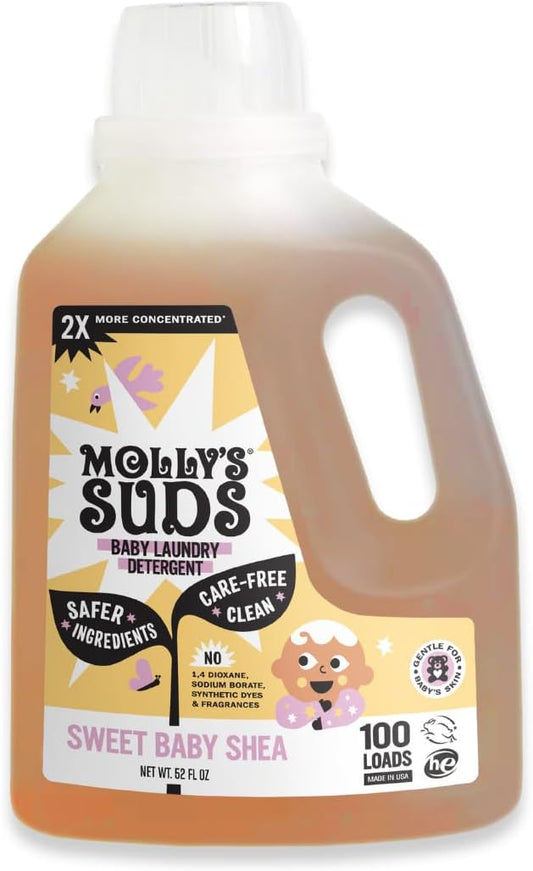 Molly's Suds Baby Liquid Laundry Detergent | Removes Formula, Poop & Spit-Up Stains | Extra Gentle for Infants, Babies, Toddlers (Sweet Baby Shea, 100 Loads)