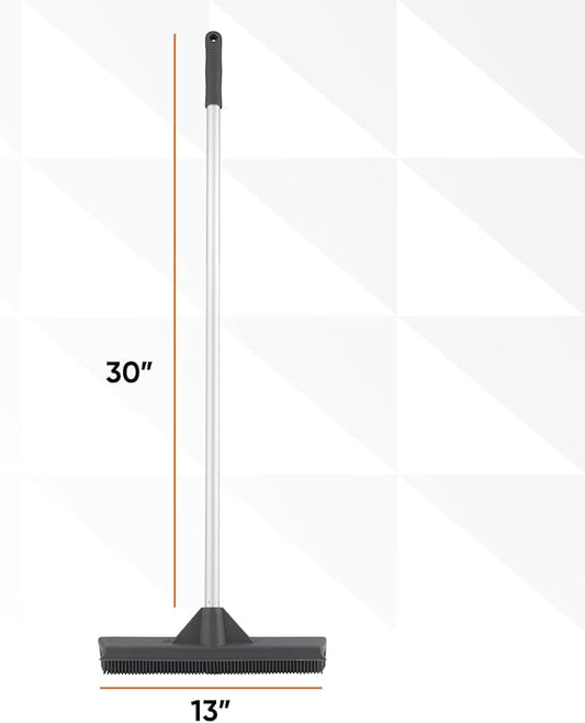 Silicone Pet Hair Broom, Carpet Cleaner, Salon Broom, with Built-in Window Washer Squeegee and 55" Metal Handle