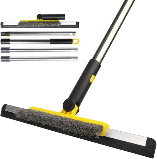 Floor Squeegee Scrubber Shower Squeegee with Grout Brush.14 Squeegee Broom and 55" Stainless Steel Handle for Floor,Glass,Garage,Window,Shower Floor,Bathroom,Kitchen, Wall,Tile (Yellow)