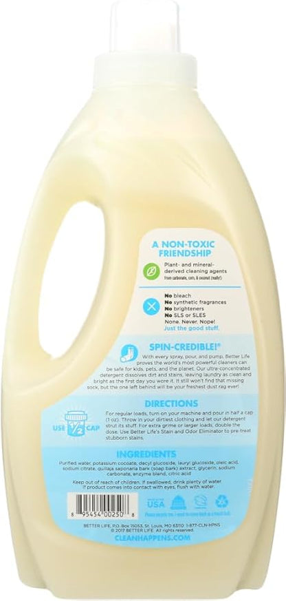 BETTER LIFE Laundry Detergent - Concentrated Liquid Laundry Soap for Automatic Washing Machine - Gentle Unscented Laundry Supplies for Sensitive Skin - 64oz