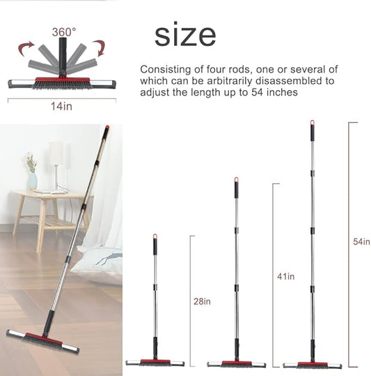 Floor Squeegee Scrubber Shower Squeegee with Grout Brush.14 Squeegee Broom and 55" Stainless Steel Handle for Floor,Glass,Garage,Window,Shower Floor,Bathroom,Kitchen, Wall,Tile (RED)