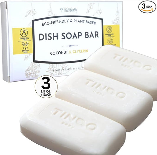 3 Dish Soap Bars - Coconut with Organic Ingredients, Skin Safe, Chemical Free, Eco Friendly Packaging
