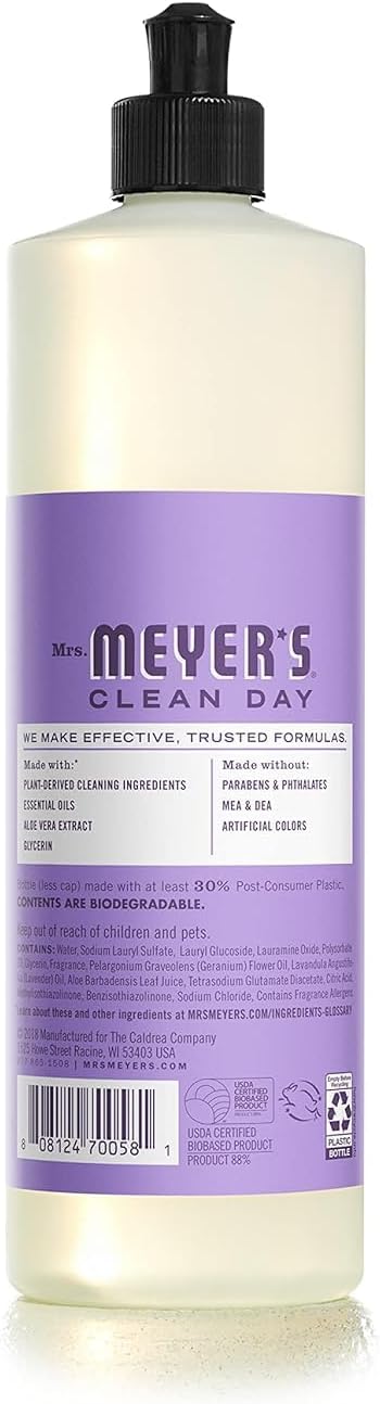 MRS. MEYER'S CLEAN DAY Liquid Dish Soap, Lilac Scent, 16 Ounce Bottle (Pack of 3)