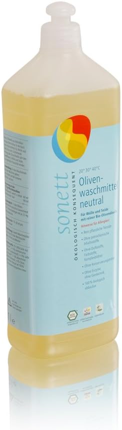 Sonett Organic Olive Laundry Liquid for Wool and Silk Sensitive, 35fl.oz 1L, Pack of 1, Pack of 2, Pack of 6