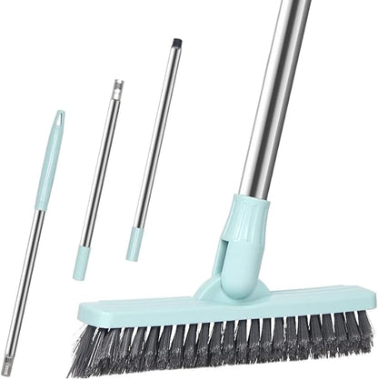 Affogato Floor Scrub Brush Bathroom Long Handle Bathtub Push Broom Shower Tile Grout Scrubber Rotatable Indoor Kitchen Crevice Cleaning Brush for Hard to Reach Areas - Light Blue 46.8inches Lengthen