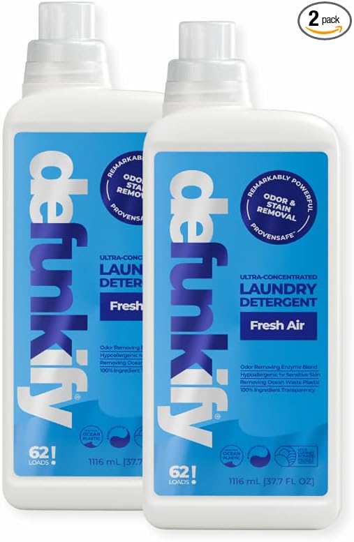 Laundry Detergent 62 Load/37.7 FlOz (2-Pack). 'Fresh Air' Liquid Laundry Detergent for Sensitive Skin. 'ProvenSafe' Laundry Soap Washing Detergent w/Odor & Stain Remover for Activewear & All Fabrics