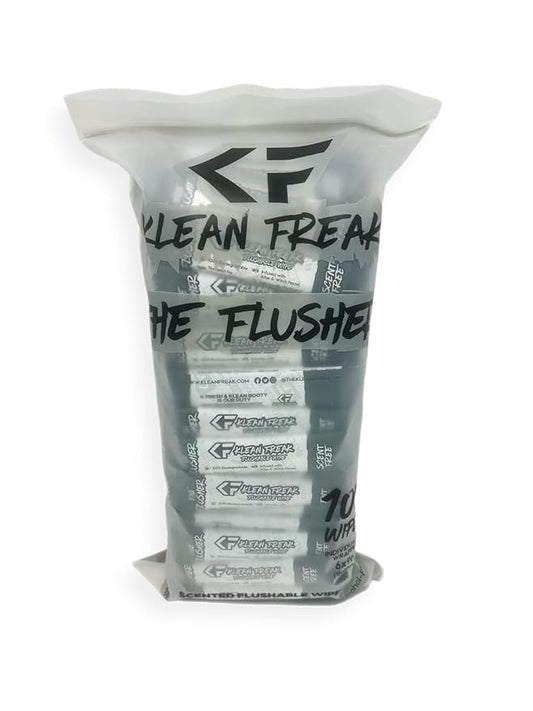 THE KLEAN FREAK FLUSHER - 100 Pack FLUSHABLE WIPES Flushable Wipes For Adults & Kids Unscented/Scented - 100% BIODEGRADABLE Individual Wrapped Travel WET Wipe for Toilet - Scent Free