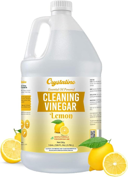 Lemon Essential Oil Vinegar (1 Gallon) for Cleaning, Distilled White Vinegar for Cleaning Purpose, Vinagre Blanco, Vinger (128 Fl Oz (Pack of 1), Lemon)