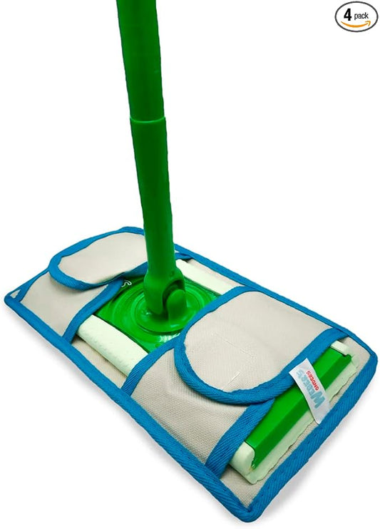 4 Pack Microfiber Weber’s Wonders Microfiber Mop Pads - Washable - Reusable - Durable - Compatible with Swiffer and ReadyMop Heads - Wet/Dry Cleaning - Duster