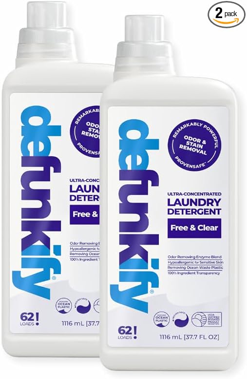 Laundry Detergent 62 Load/37.7 FlOz (2-Pack). 'Free & Clear' Liquid Laundry Detergent- Sensitive Skin. 'ProvenSafe' Laundry Soap Washing Detergent w/Odor & Stain Remover for Activewear & All Fabrics