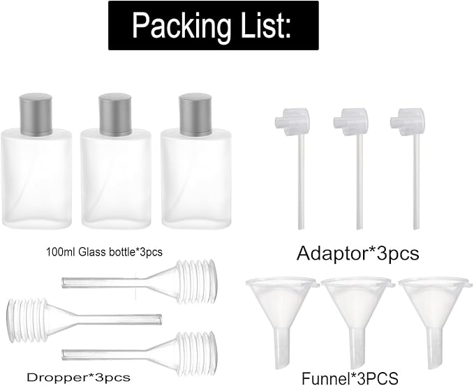 100ml/3.4oz Frosted Glass Spray Bottles Perfume Atomizer Refillable Fine Mist Spray Empty Perfume Bottles dispenser 3 Pack