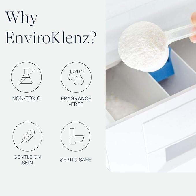 EnviroKlenz Unscented Powder Laundry Detergent, 20 Loads | Removes Odors and Stains | Hypoallergenic and Gentle on Skin | Non-Toxic & Fragrance-Free | Patented Odor Fighting Technology