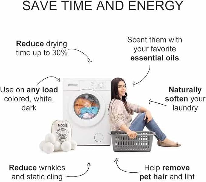 Wool Dryer Balls XL 6-Pack, Premium Natural Reusable Fabric Softener for Laundry, 100% Organic New Zealand Wool, Chemical Free, No Dryer Sheets, Baby Safe - Anti Static - Saves Energy,