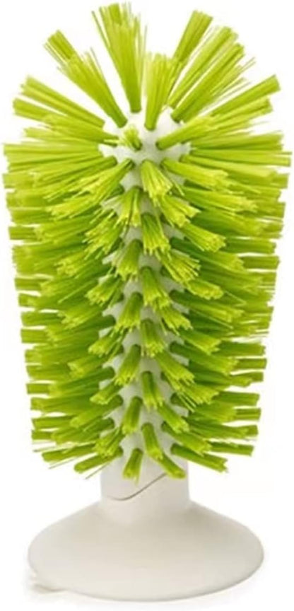 1PCS Glass Cleaning Brush with Suction Cup, Kitchen Bottle and Wine Cup Cleaner, Stable Washing for Cups, Mugs, Decanters and Jugs, Green