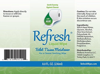 Refresh Liquid Wipe: Toilet Paper Foam Dispenser Refill. Eco-Friendly Flushable Wet Wipe Alternative with Witch Hazel and Aloe. 8 oz Refill.…