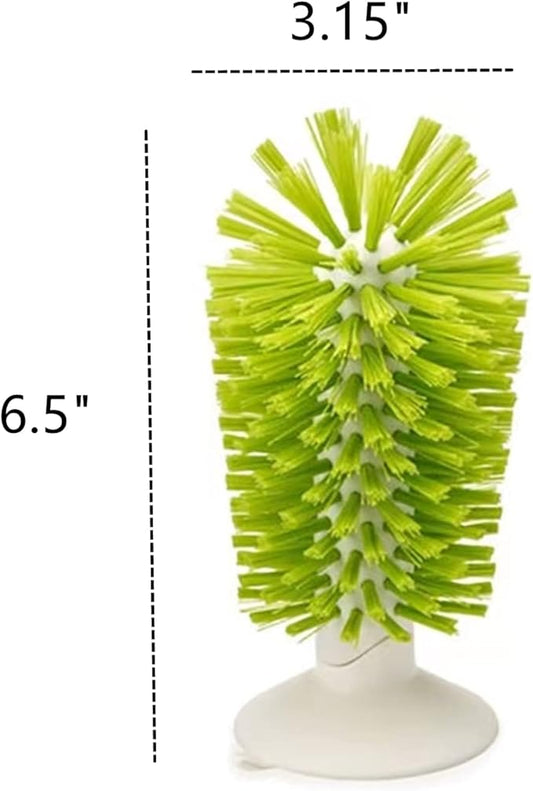 2PCS Glass Cleaning Brush with Suction Cup, Kitchen Bottle and Wine Cup Cleaner, Stable Washing for Cups, Mugs, Decanters and Jugs, Green