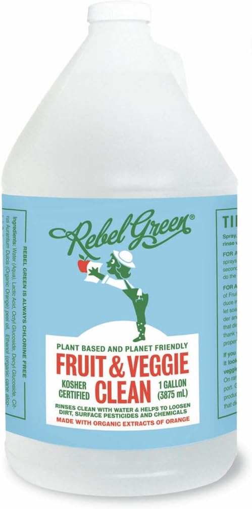 Rebel Green Fruit & Veggie Wash - Natural Produce Wash - Plant-Based Fruit & Vegetable Wash with No Aftertaste - Sustainable Food Wash - (1 Gallon Refill Bottle)