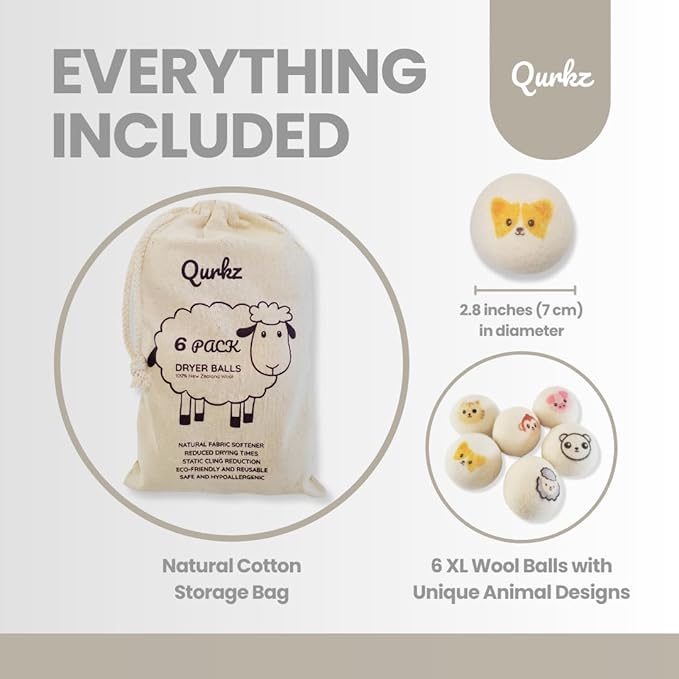 Premium XL Wool Dryer Balls (6-Pack) - Hypoallergenic, Reusable, Organic, Eco-Friendly Alternative to Fabric Softener & Dryer Sheets for Softer, Faster Laundry Times